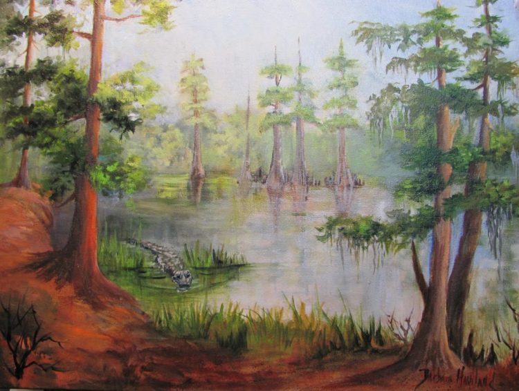 20x16 Cow Bayou with Alligator, Barbara Haviland